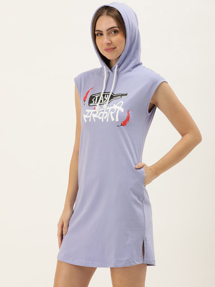 Printed Hooded Organic Cotton T-shirt Nightdress