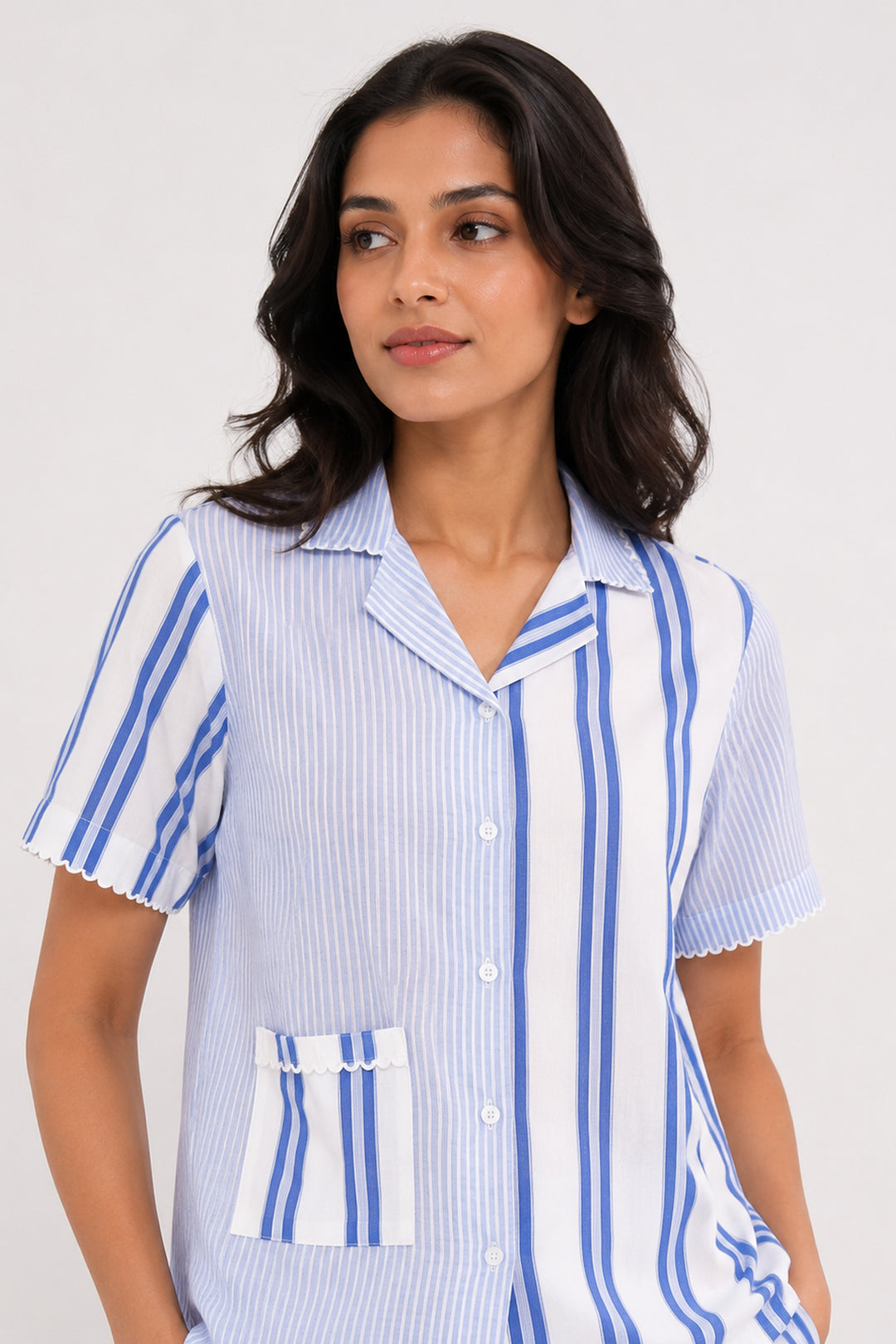 Blue Harmony Stripe PJ Set in 100% Cotton
