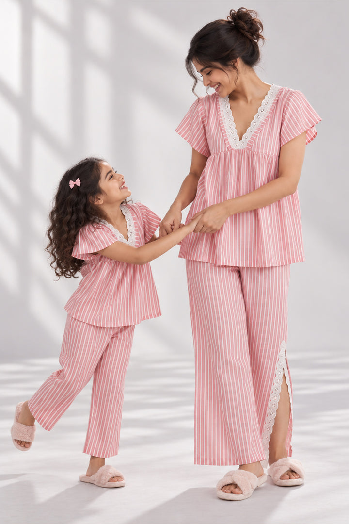 Mom & Me - Everyday Elegance Coral Stripe Sleep Set