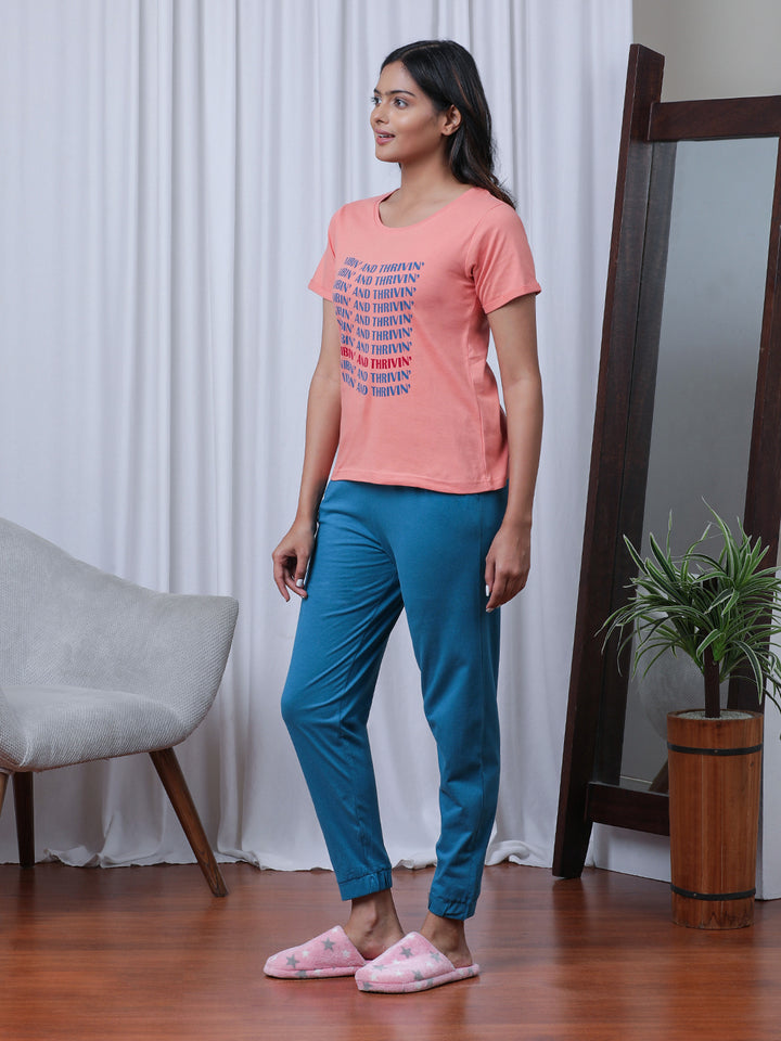 Typography Printed Pure Cotton Night Suit