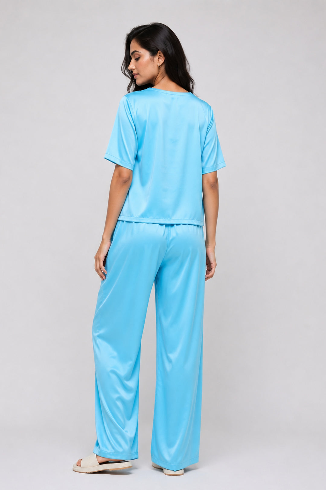 Aqua bloom half sleeve pj set with pocket