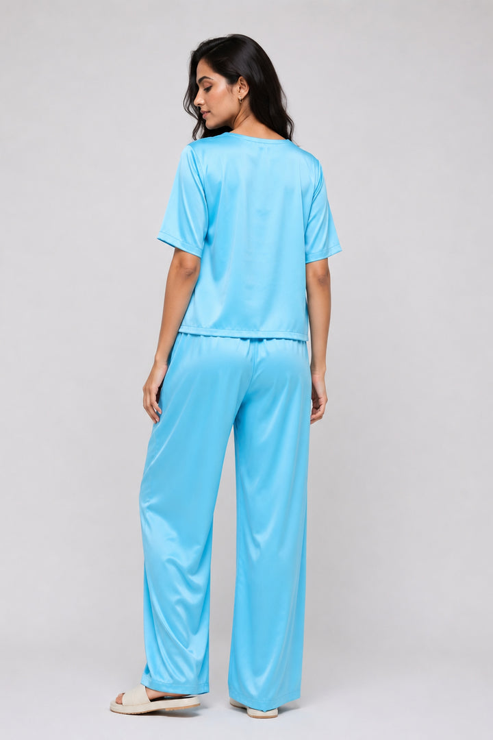 Aqua bloom half sleeve pj set with pocket