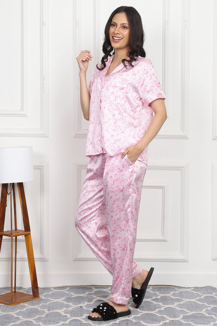 Floral Blush Button Down PJ Set in Japan Satin