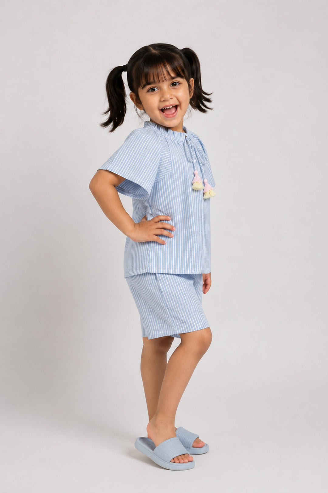 Urban Breeze Dusty Blue Stripe Kids Short Set
