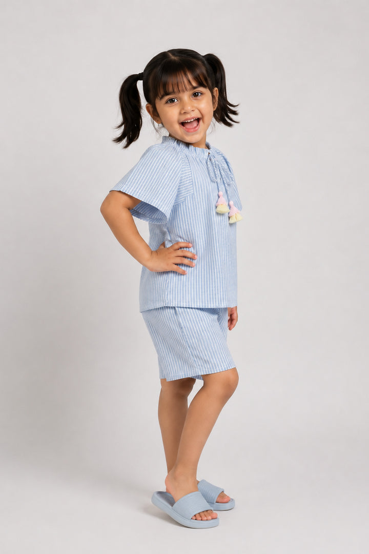 Urban Breeze Dusty Blue Stripe Kids Short Set