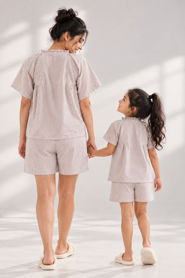 Mom & Me - Urban Breeze Mocha Stripe Short Set