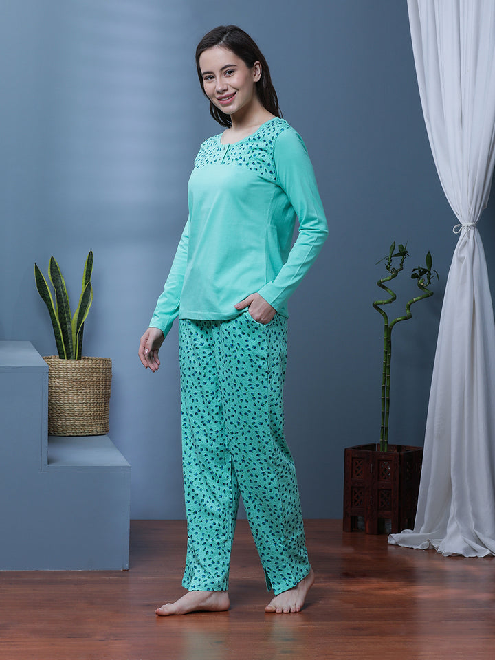 Abstract Printed Long Sleeves Pure Cotton Night suit