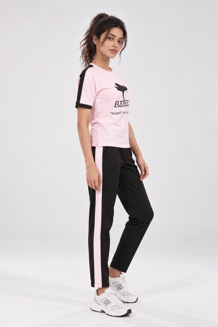 Slumber Jill Active Comfort Black & Pink Cotton Jersey Coord Set
