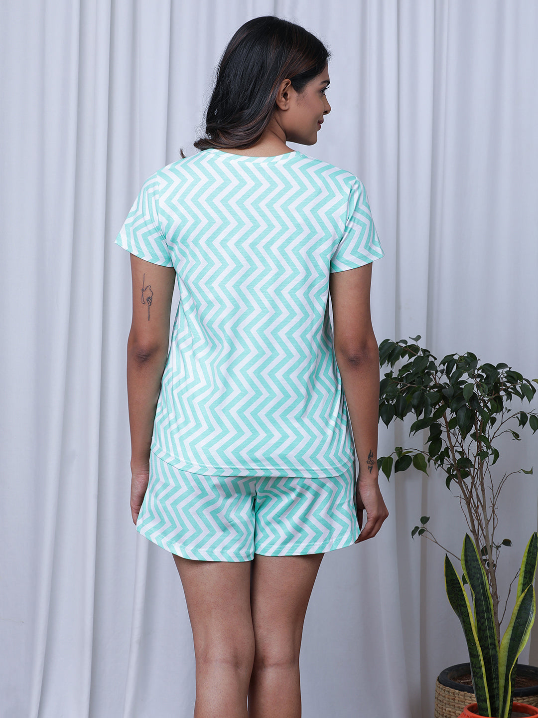 Chevron Printed Pure Cotton Night Suit