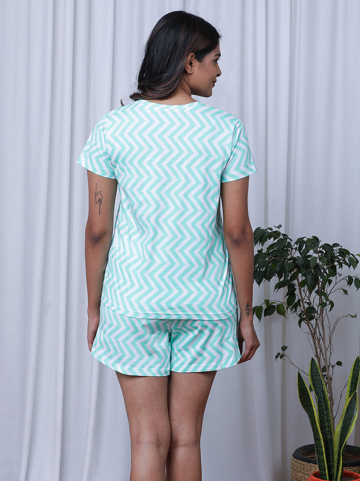 Chevron Printed Pure Cotton Night Suit