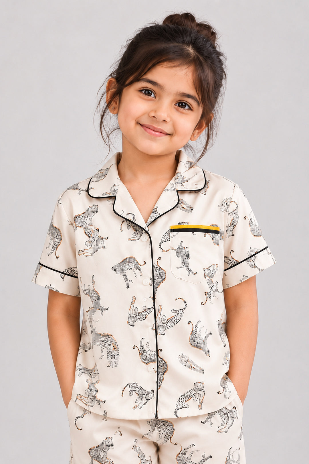 Wild Elegance Kids Collared Short Set in Japan Satin