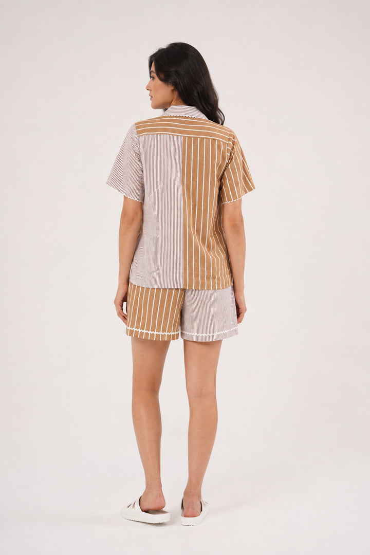 Mix & Match Stripe Beige PJ Set in 100% Cotton