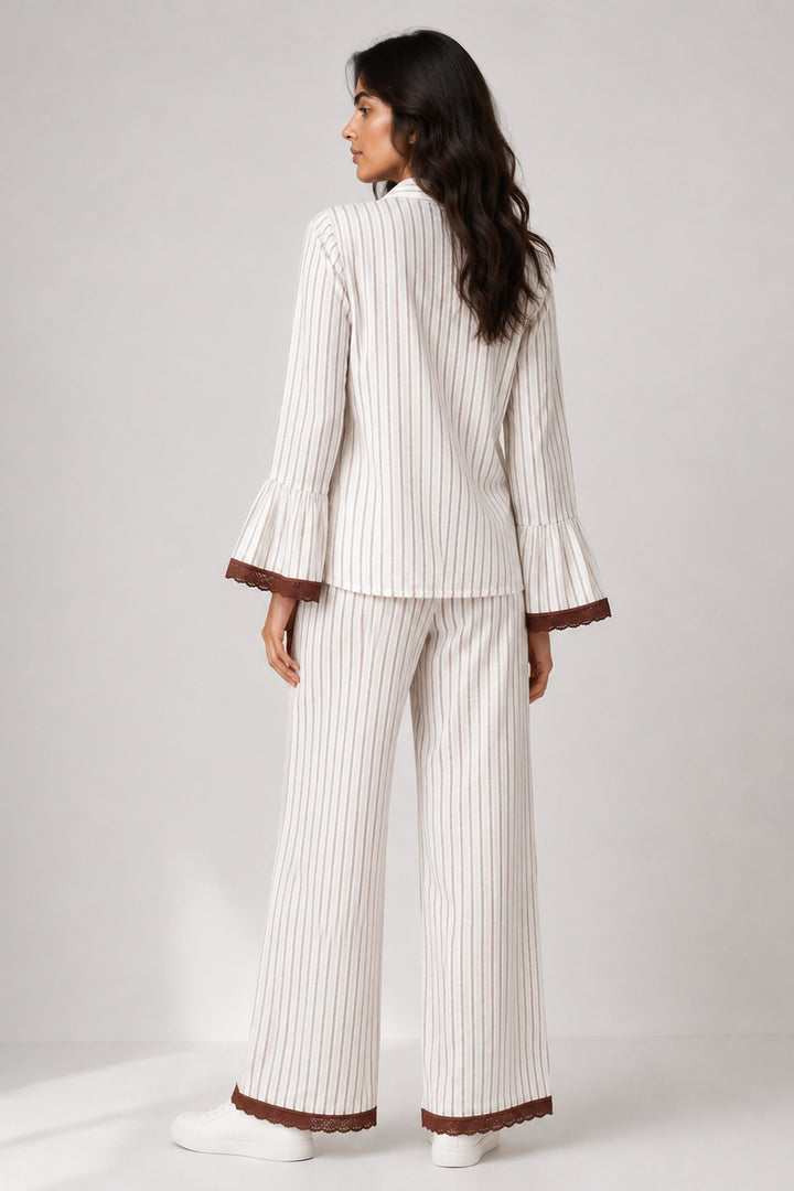 Mocha Mornings  Stripe Cotton Wide Leg Pants Co-ord Set