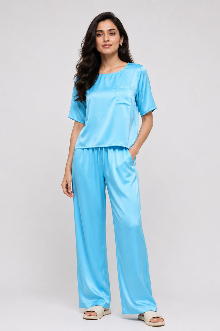 Aqua bloom half sleeve pj set with pocket