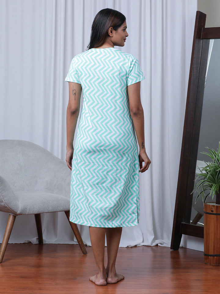 Chevron Printed Pure Cotton T-shirt Nightdress