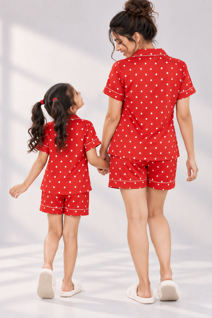 Mom & Me - Poppy Polka Collared Short Set in Japan Satin