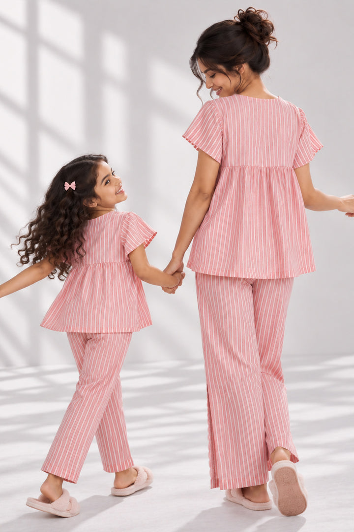 Mom & Me - Everyday Elegance Coral Stripe Sleep Set