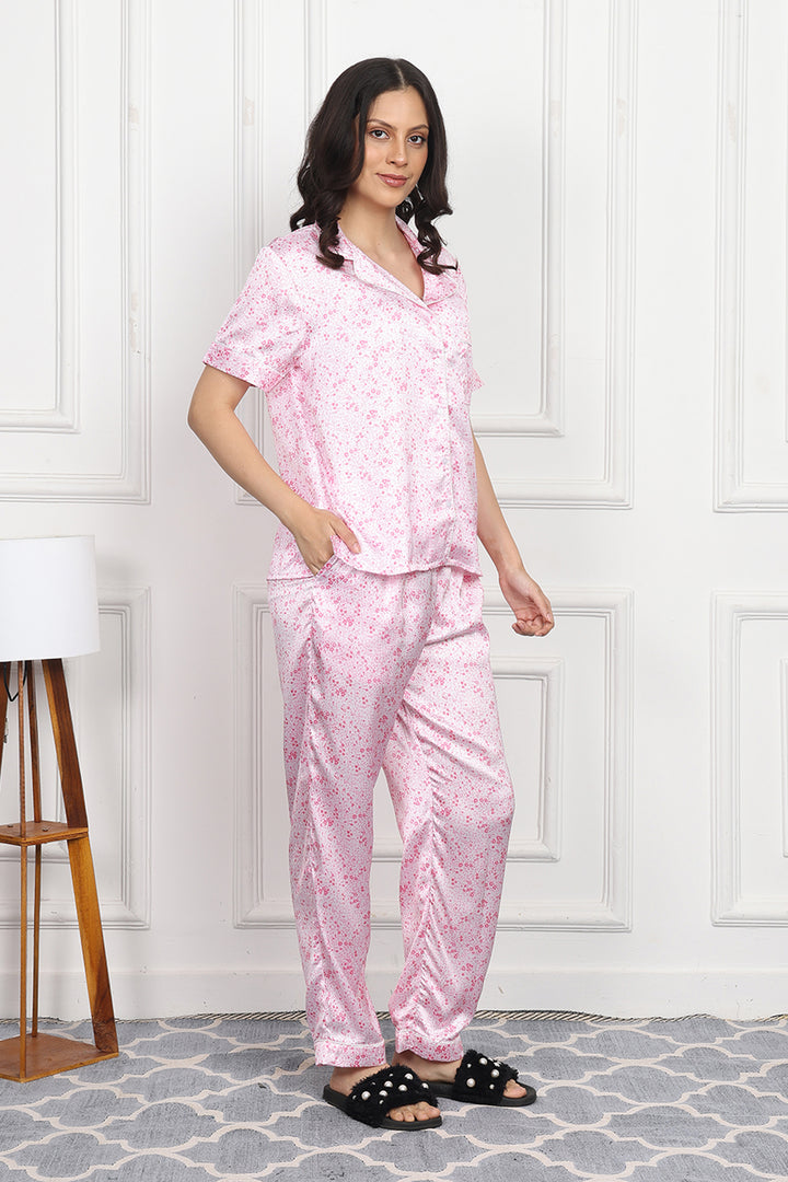 Floral Blush Button Down PJ Set in Japan Satin