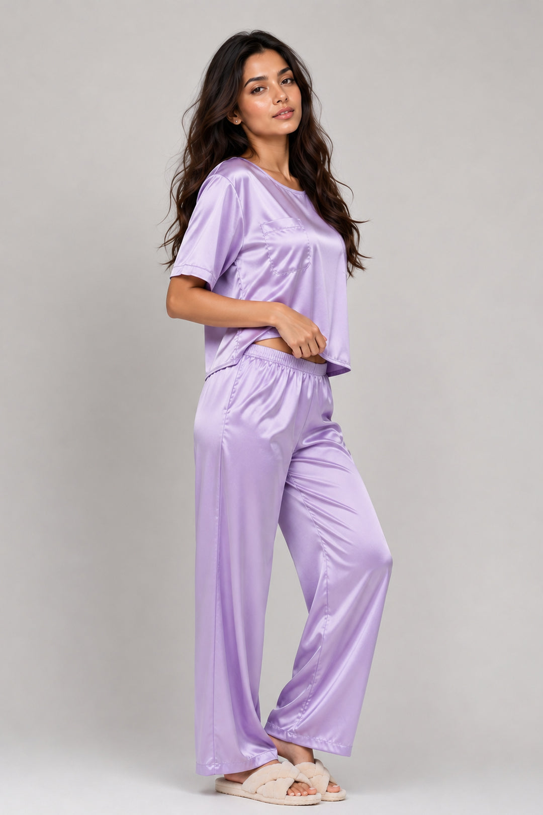 Lilac Haze  Bloom Half Sleeve PJ Set With Pocket