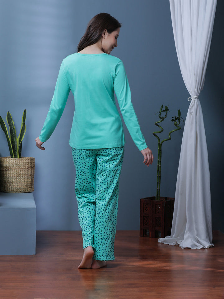 Abstract Printed Long Sleeves Pure Cotton Night suit