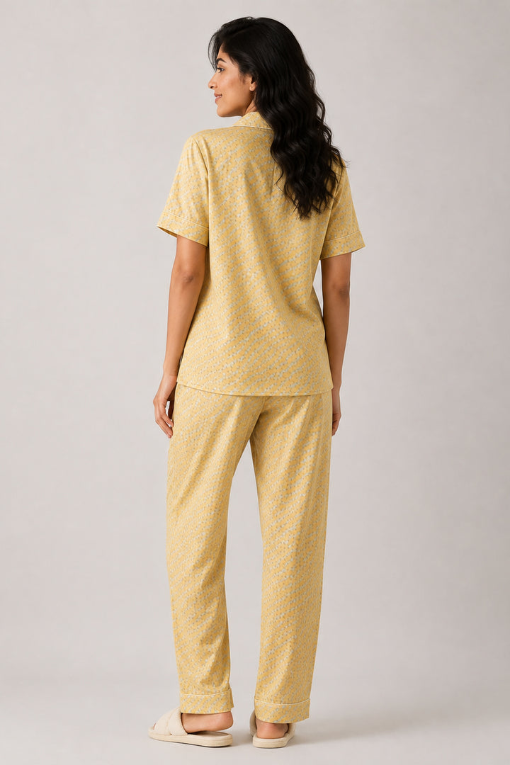 Mustard Bloom Button Down Long  PJ set in Japan Satin