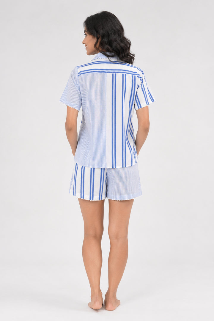Blue Harmony Stripe PJ Set in 100% Cotton