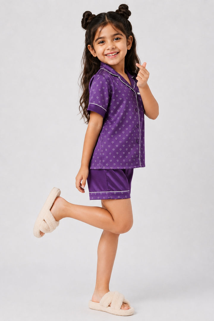 Lavender Love Kids Collared Short Set in Japan Satin
