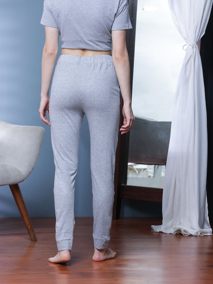Women Solid Comfort Fit Mid-Rise Applique Lounge Joggers