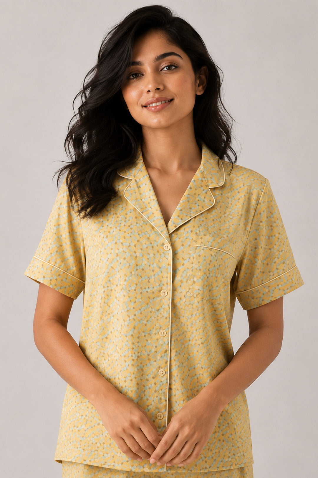 Mustard Bloom Button Down Long  PJ set in Japan Satin