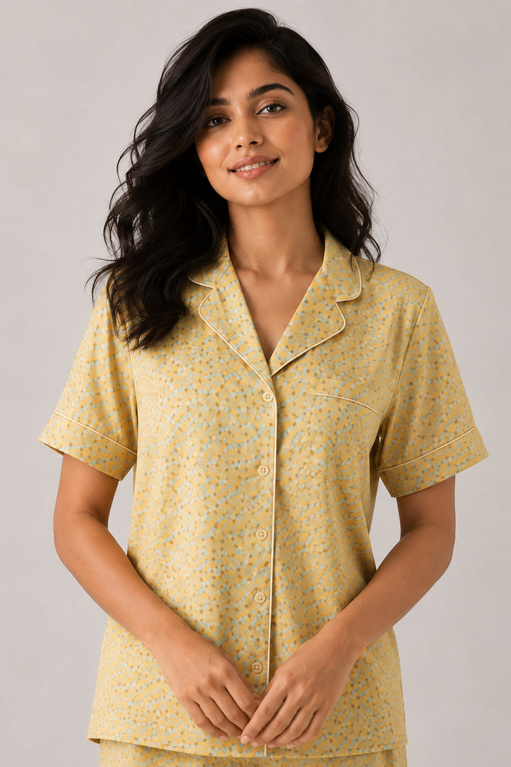 Mustard Bloom Button Down Long  PJ set in Japan Satin