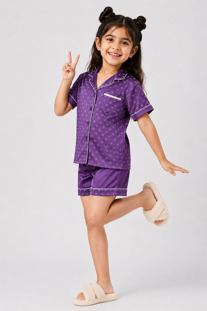 Lavender Love Kids Collared Short Set in Japan Satin