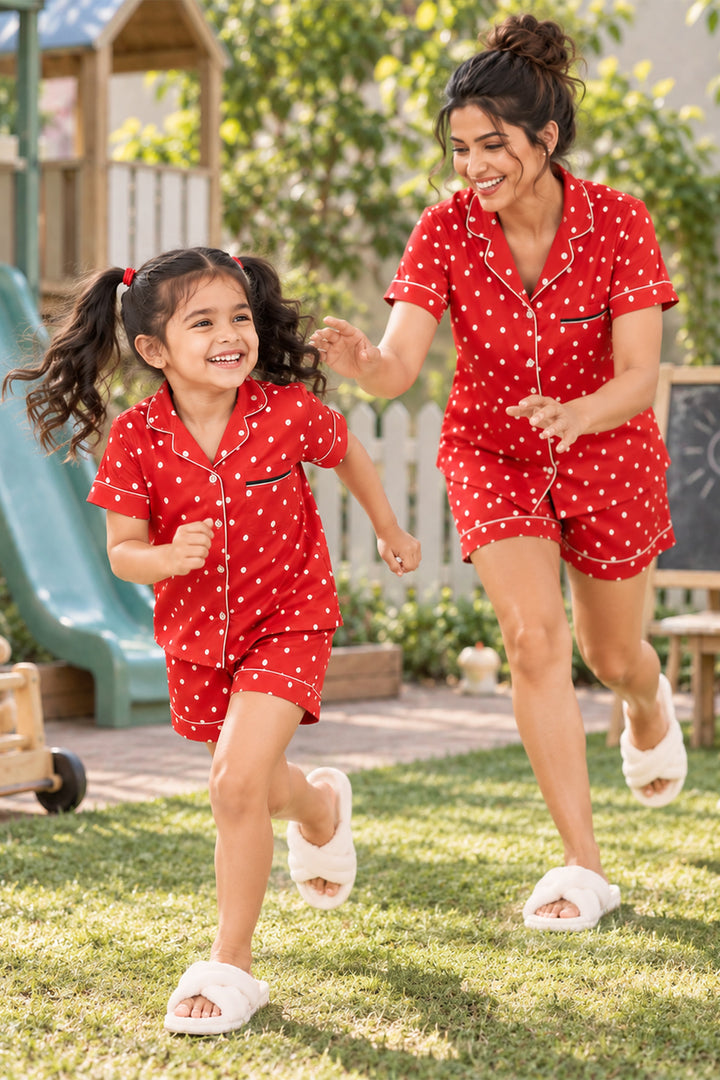 Mom & Me - Poppy Polka Collared Short Set in Japan Satin