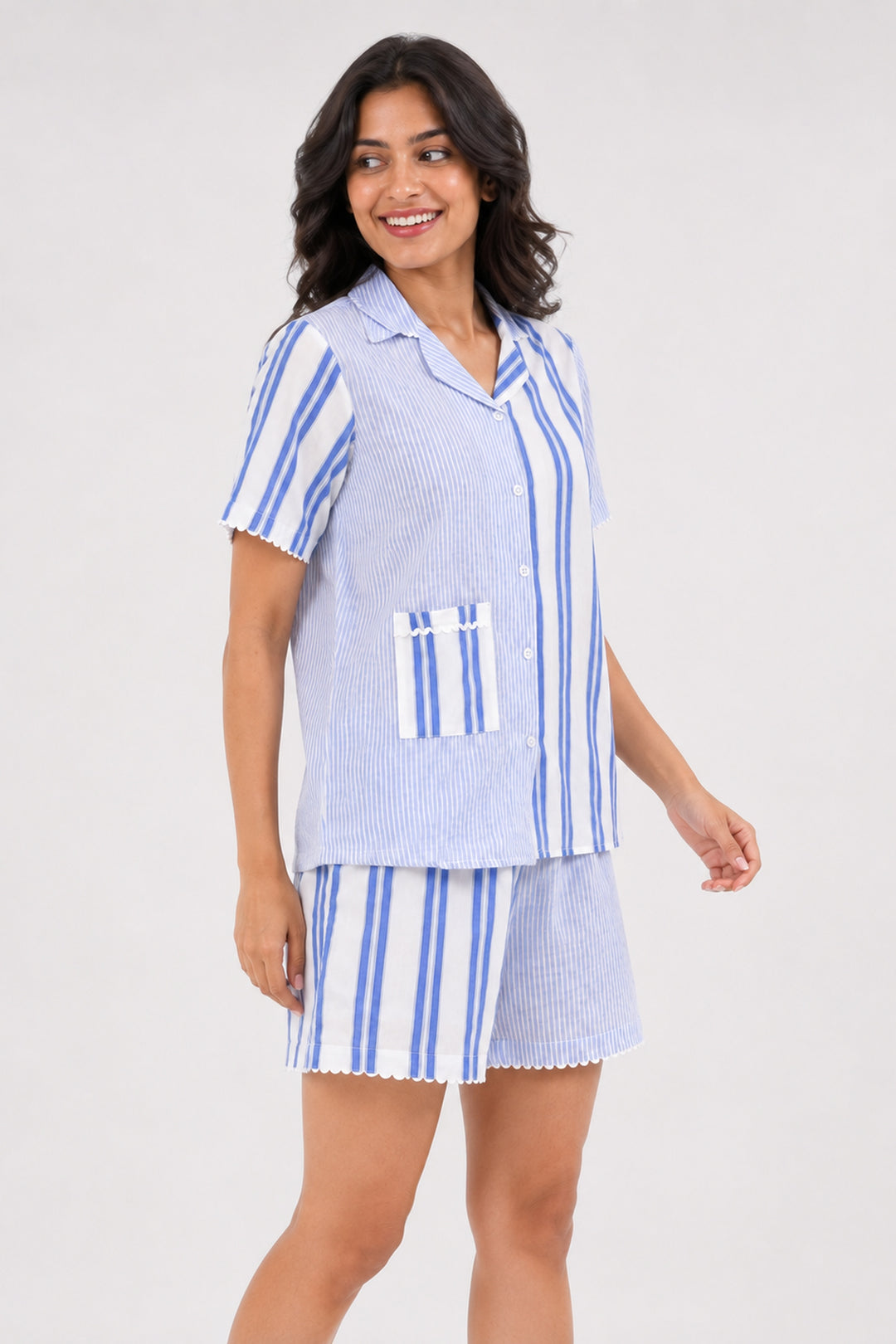 Blue Harmony Stripe PJ Set in 100% Cotton