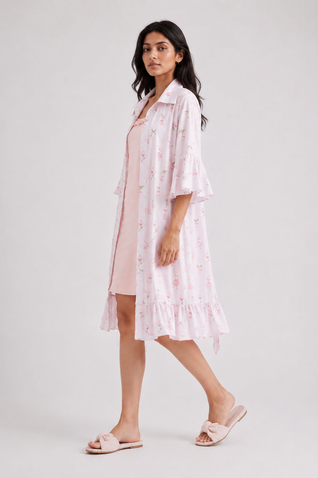 Floral grace night dress and robe set