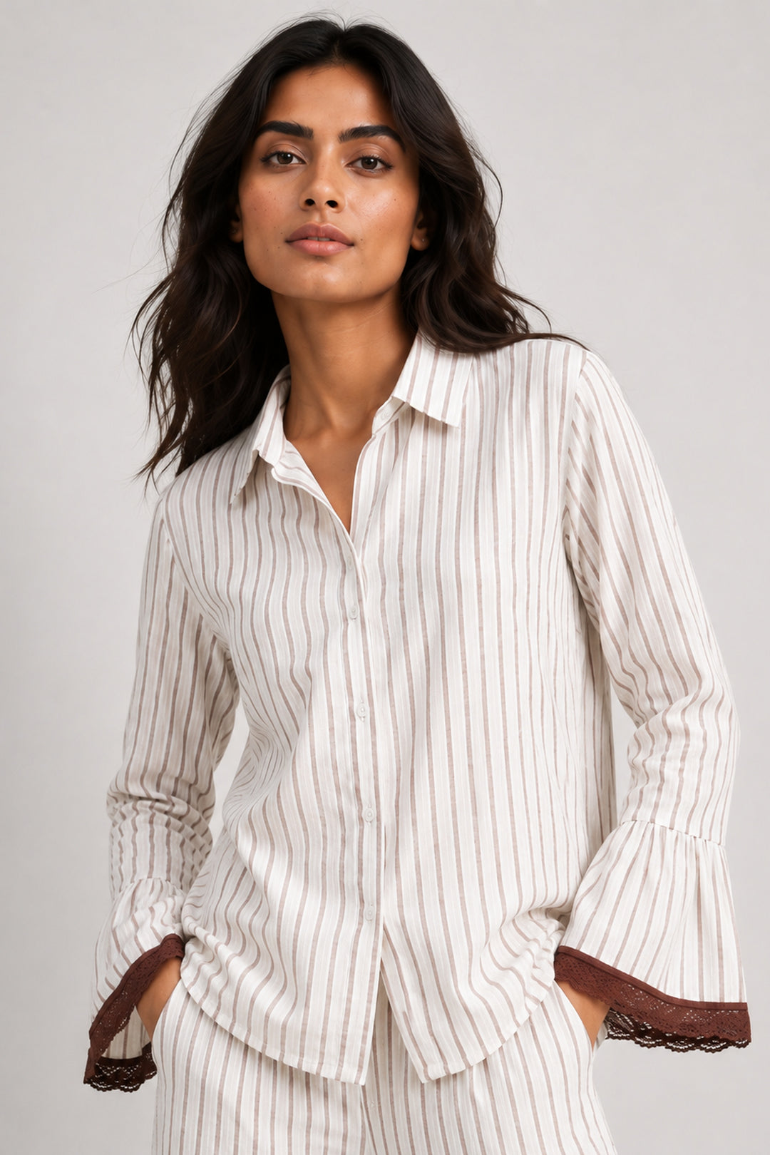 Mocha Mornings  Stripe Cotton Wide Leg Pants Co-ord Set