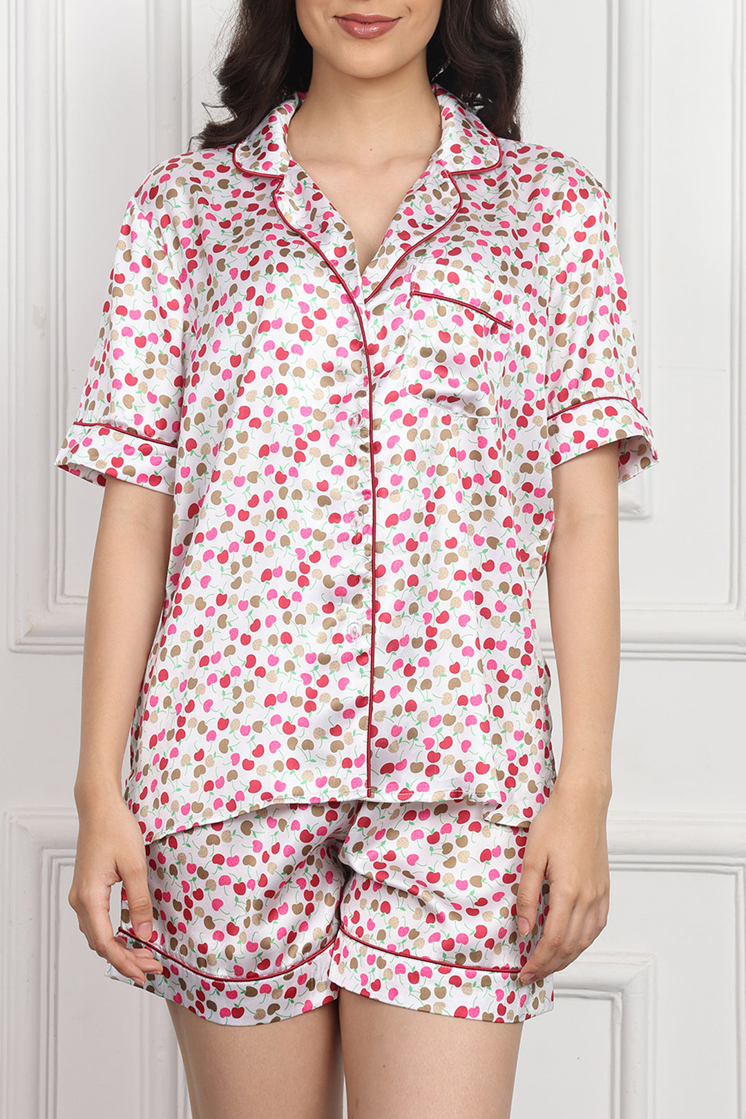 Cherry Crush Button Down Short Set in japan satin