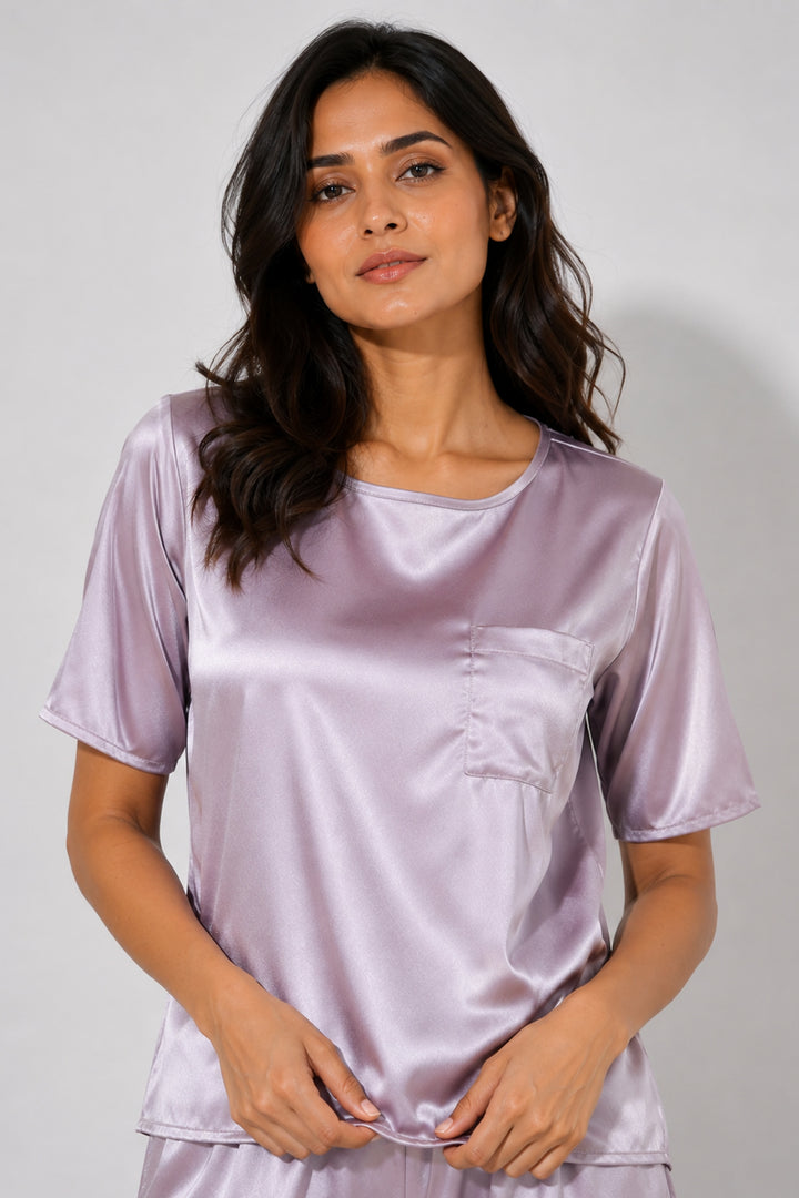 Lilac Haze  Half Sleeve Short Set With Pocket