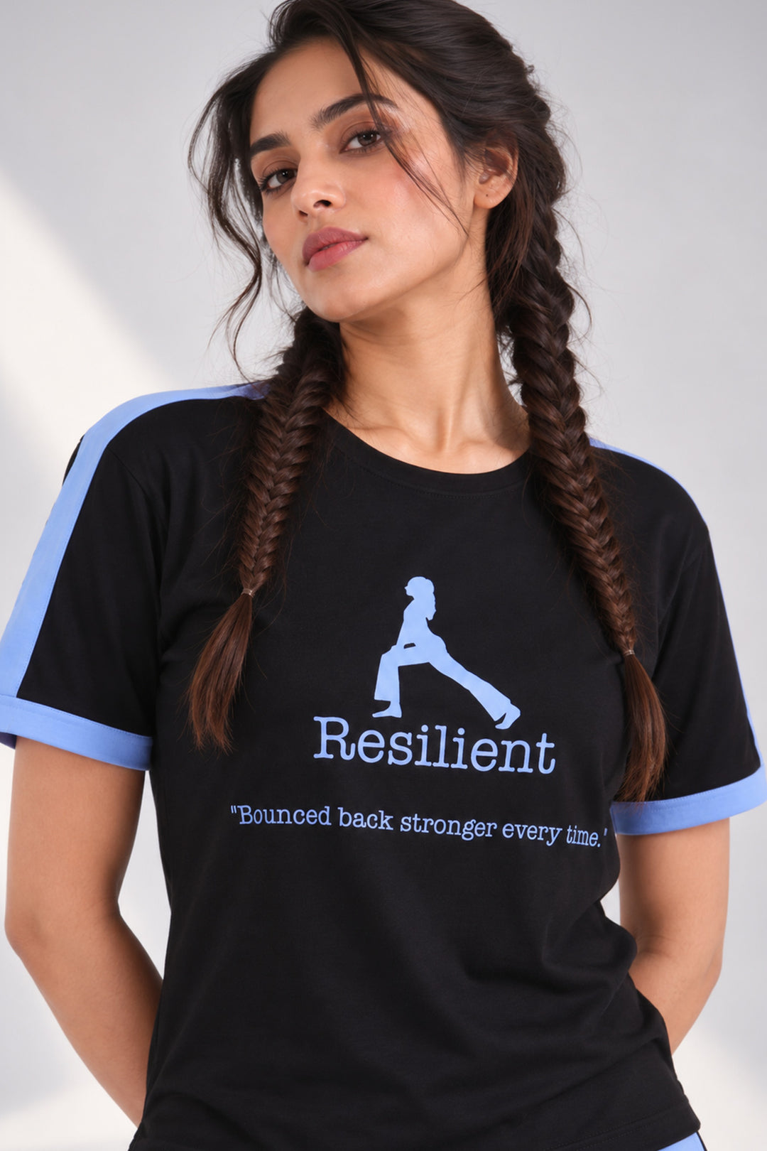 Slumber Jill Active Comfort Black & Blue Cotton Jersey Coord Set