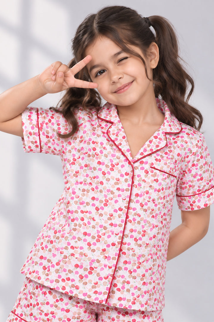 Cherry Crush Kids Collard Shortset In Japan Satin