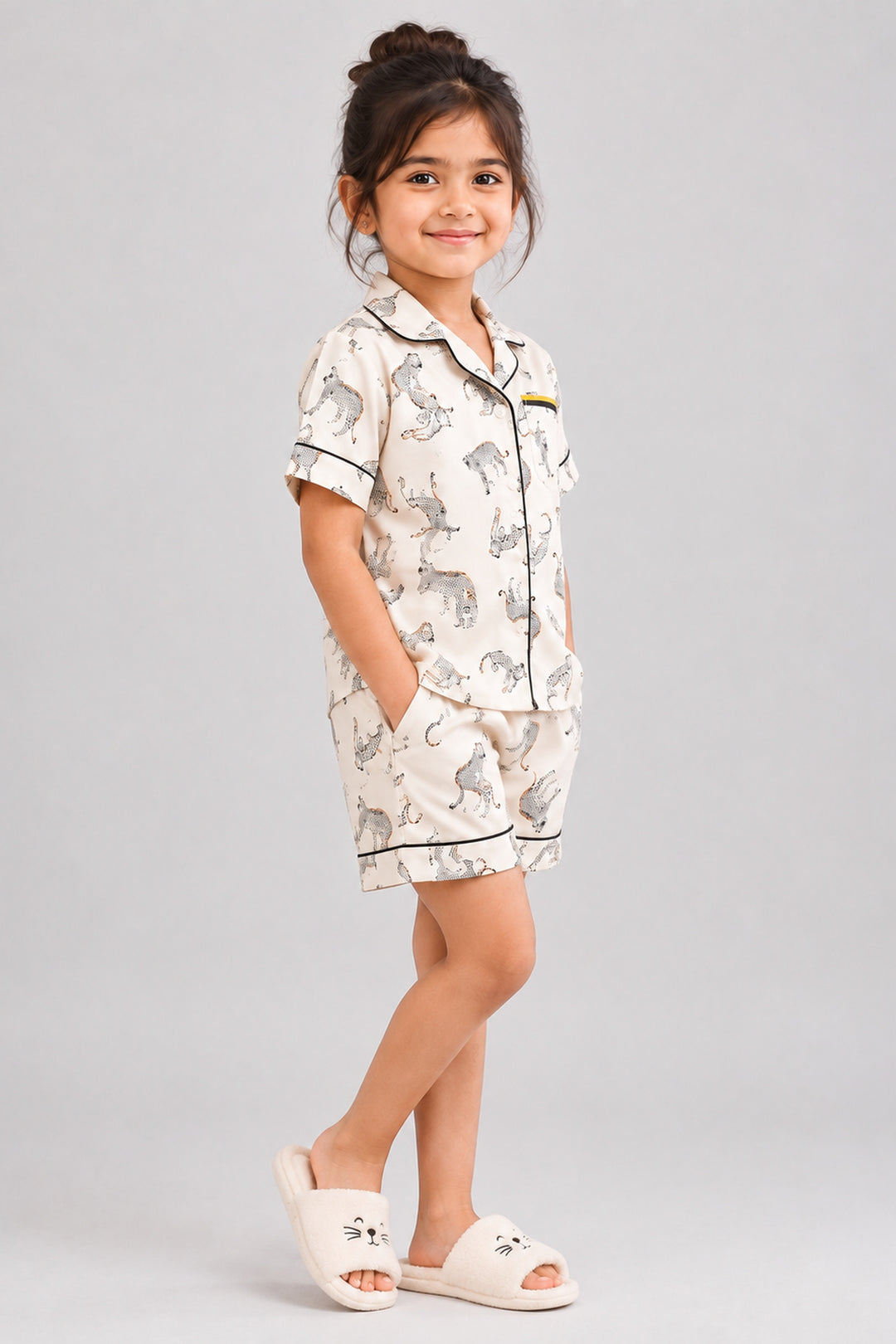 Wild Elegance Kids Collared Short Set in Japan Satin
