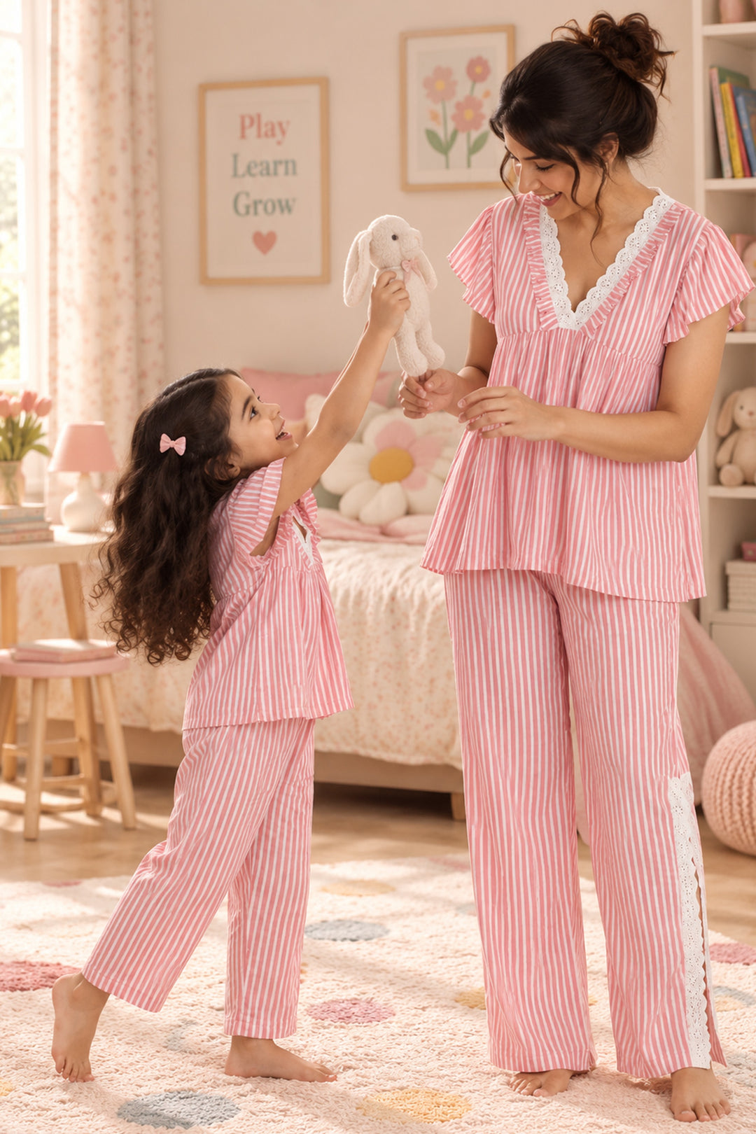 Mom & Me - Everyday Elegance Coral Stripe Sleep Set