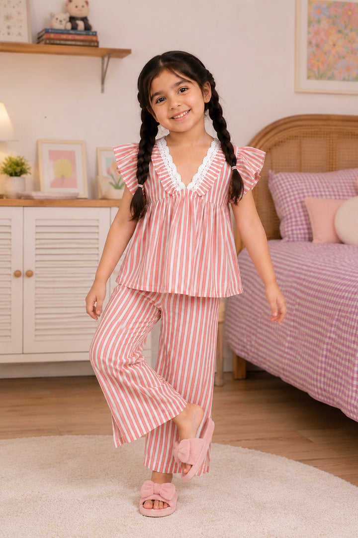Everyday Elegance Coral Stripe Kids Sleep Set