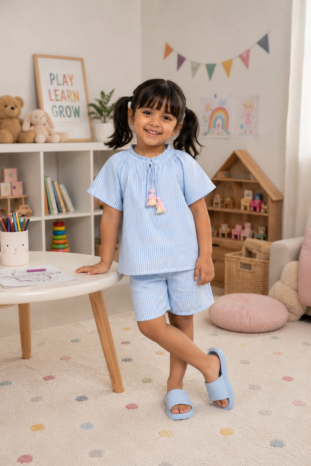 Urban Breeze Dusty Blue Stripe Kids Short Set