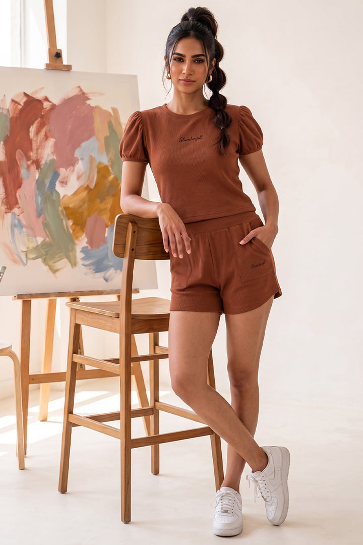 Mocha Bisque Waffle Knit Walk & Snooze Set