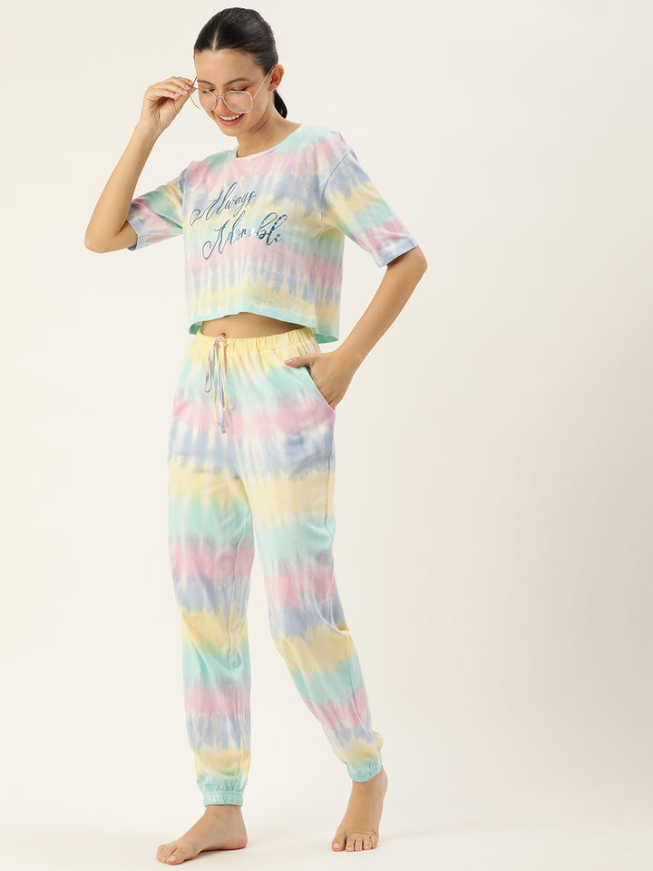 Tie & Dyed Printed Pure Cotton Night suit