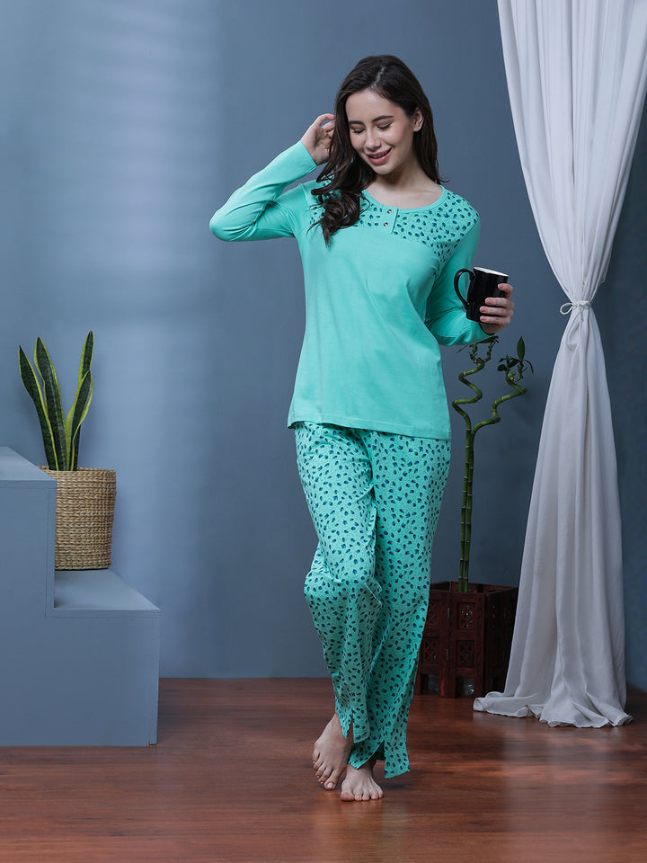 Abstract Printed Long Sleeves Pure Cotton Night suit