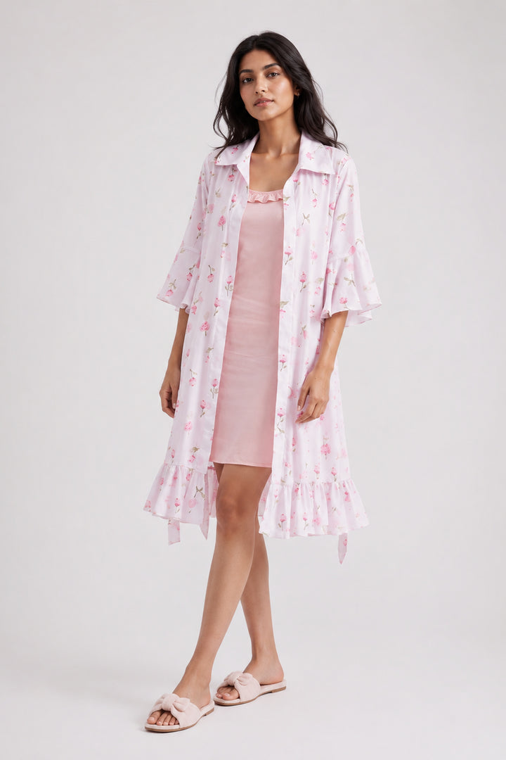Floral grace night dress and robe set