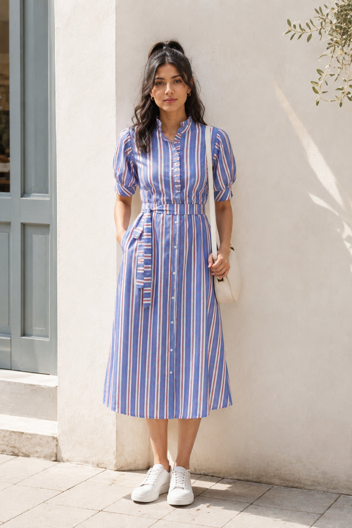 Rustic Elegance Cotton stripe  Dress