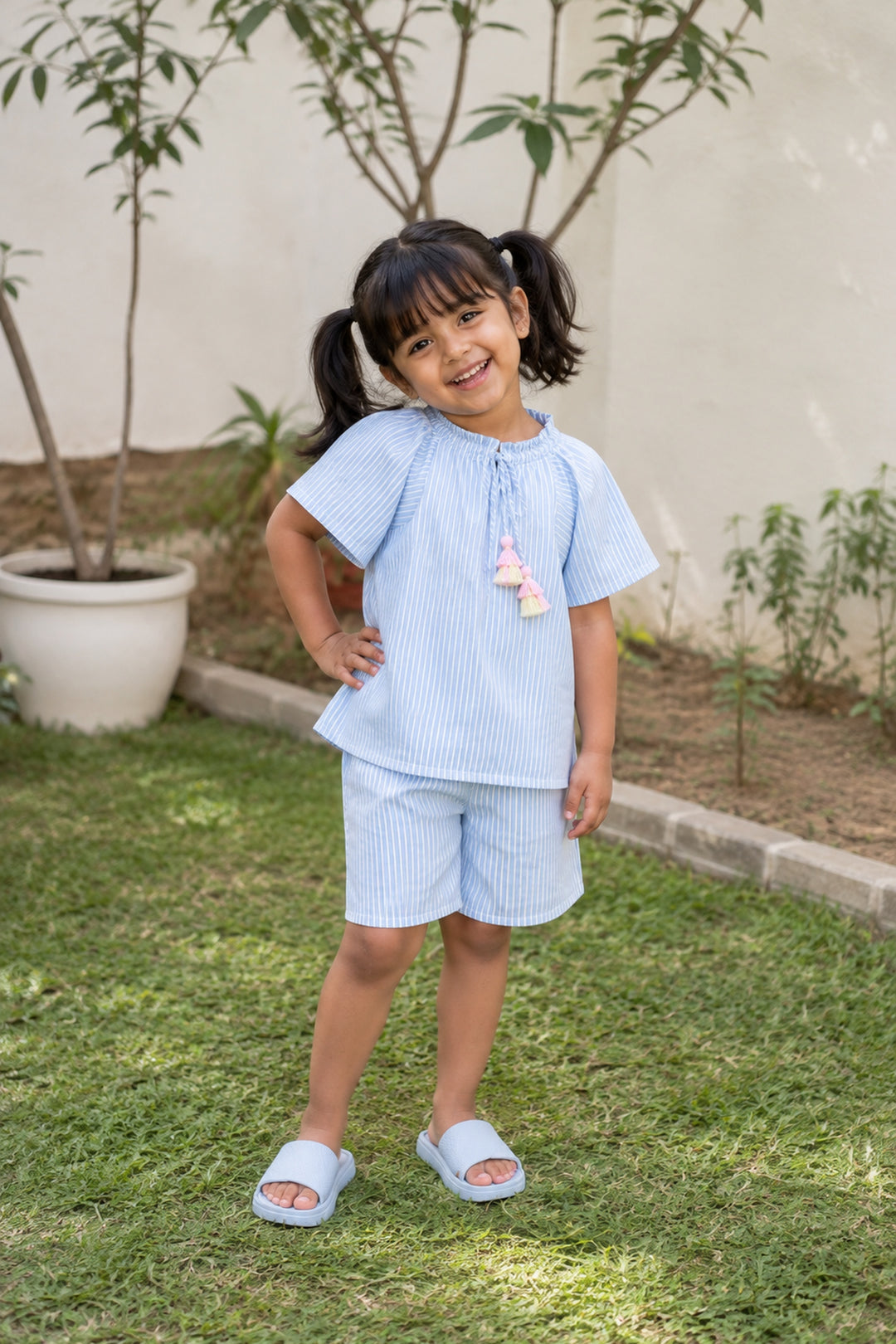 Urban Breeze Dusty Blue Stripe Kids Short Set
