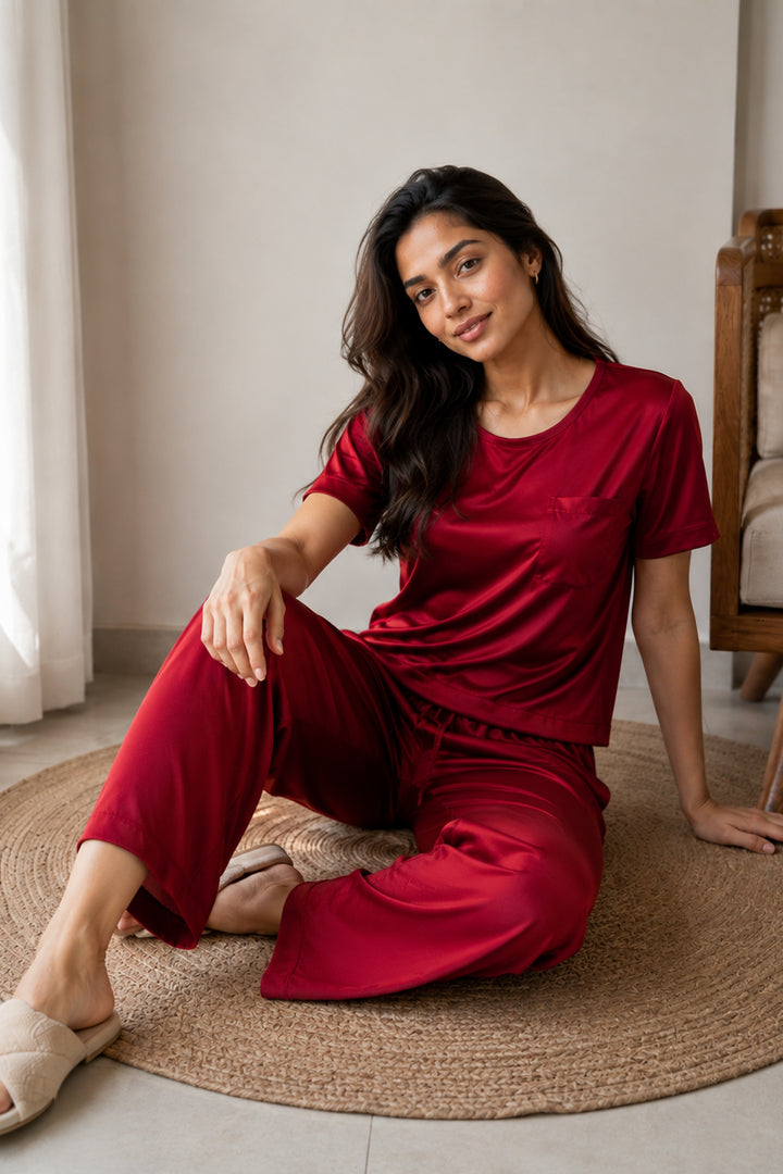 Berry Blush Half Sleeve PJ Set Wiith Pocket